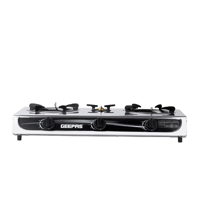 Geepas Triple Burner Gas Hob/Stove - Attractive Design, Gas Range 3-Burner Stove Cooktop, Auto Ignition, Outdoor Grill, Camping Stoves| Stainless Steel Body