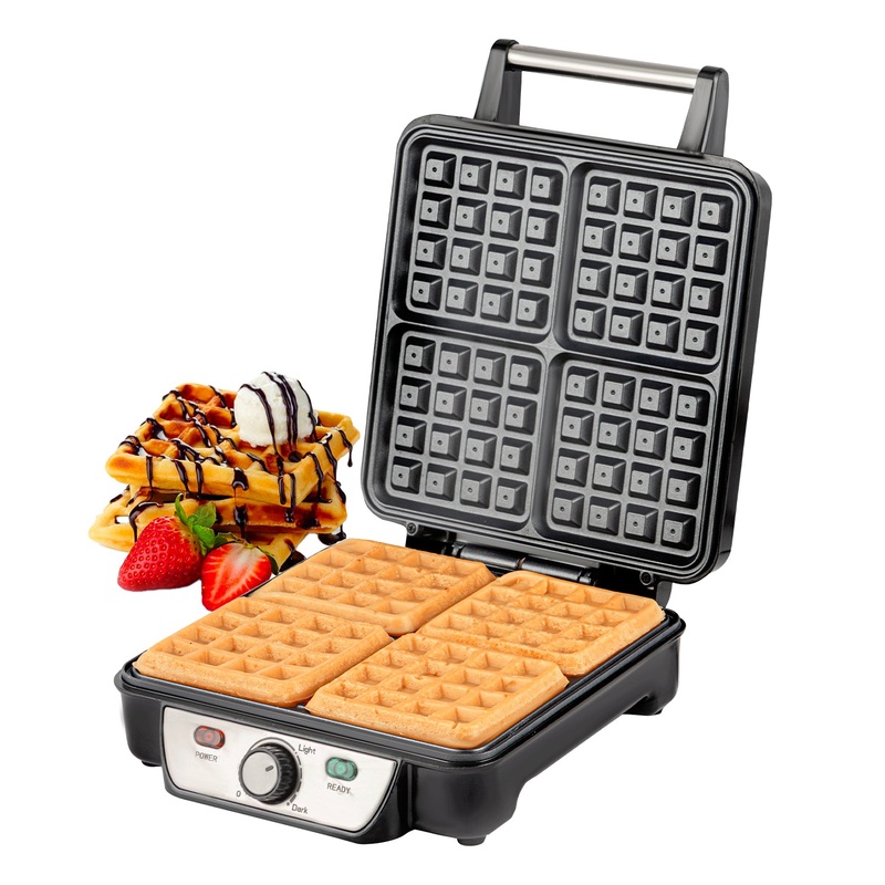 Geepas Waffle Maker - 4 Slice Non-Stick Electric Belgian Waffle Maker with Adjustable Temperature Control & Stainless Steel Design | Waffles in Under 5 Minutes | 1100W | 2 Year Warranty