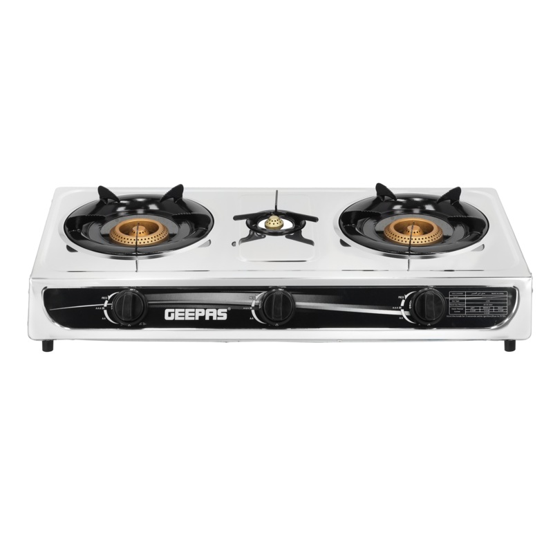 Stainless Steel Gas Cooker, Auto Piezo Ignition,  | Triple Gas Burner | Low Gas Consumption | FFD | Cast Iron Mixing Tube