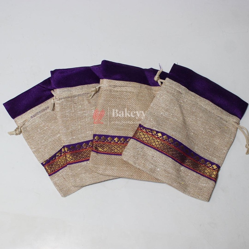 10x14 CM  4x6 inch| Elegant Jute Purple Drawstring Gift Bag | Drawstring Bags | Pack of 10