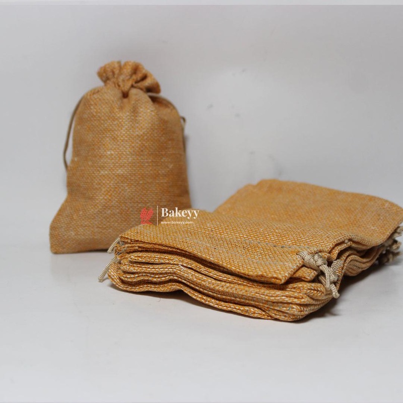 10x14 CM | Lite Yellow Jute Potli Bag | Gift Return Gifts Bags | Drawstring Bags | Pack of 10