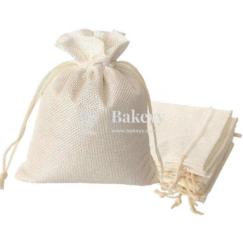 10x15 Cm | Jute Potli Bag | Cream Colour | Gift Return Gifts Bags | Drawstring Bags| Pack of 10