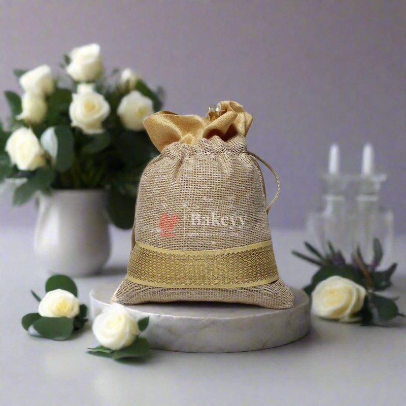 16x20CM  6x8 inch| Elegant Jute Cream Drawstring Gift Bag | Drawstring Bags | Pack of 10