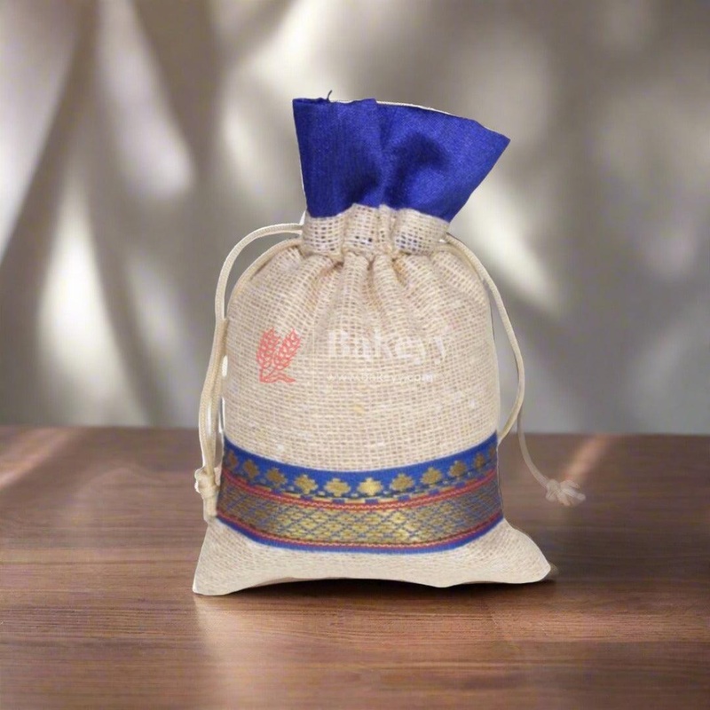 22x31 CM 9x12 inch| Elegant Jute Blue Drawstring Gift Bag | Drawstring Bags | Pack of 10
