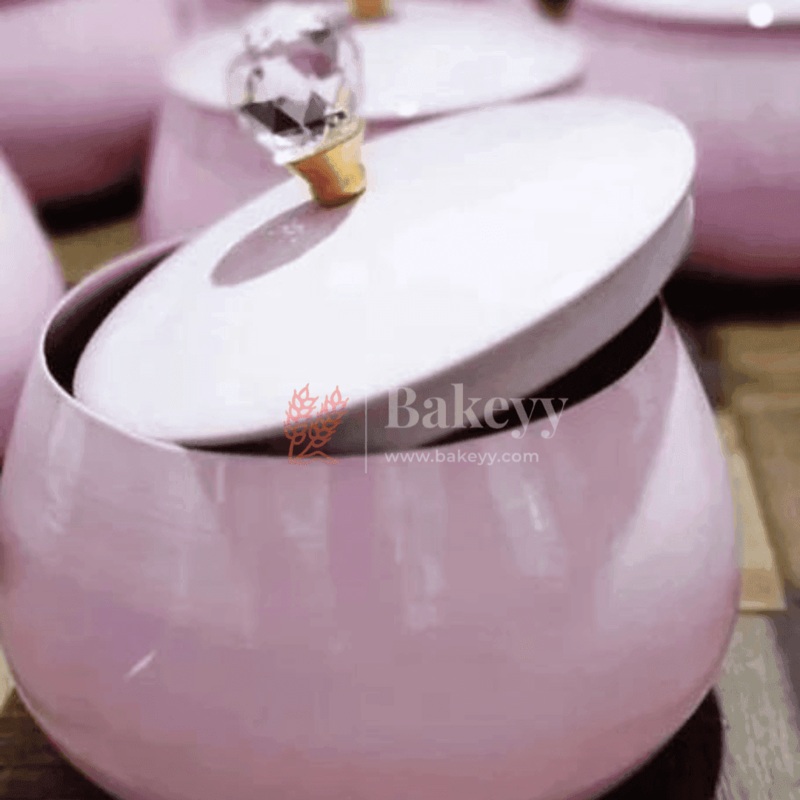 5 Inch| Pink Metal Candy Jar with Crystal Knob| Perfect for Gifting Dry Fruits, Candies, Chocolates| 1 Piece