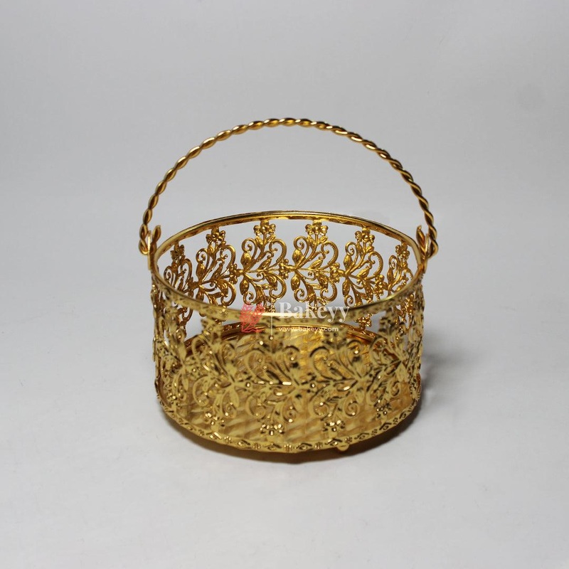 5 inch Royal Gold Metal Basket  | Elegant Serving & Gifting Accessory |  Gift Baskets For Dry Fruits ,Gift Hampers, Return Gift For Wedding, Anniversary, Birthday, House Warming