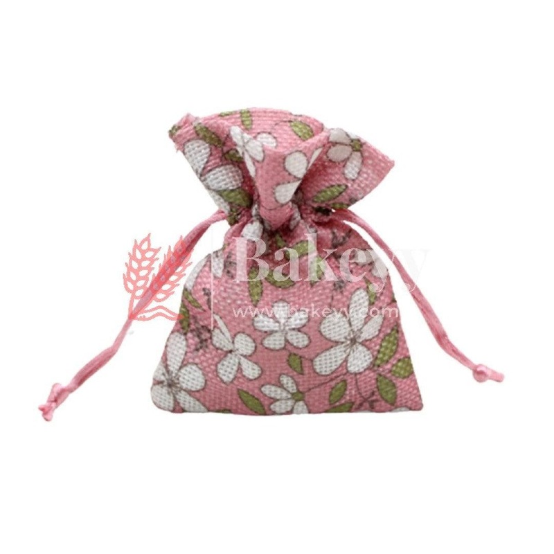 8x10 CM  Pink Printed | Printed Potli Jute Bag | Gift Return Gifts Bags |  Drawstring Bags | Pack Of 10