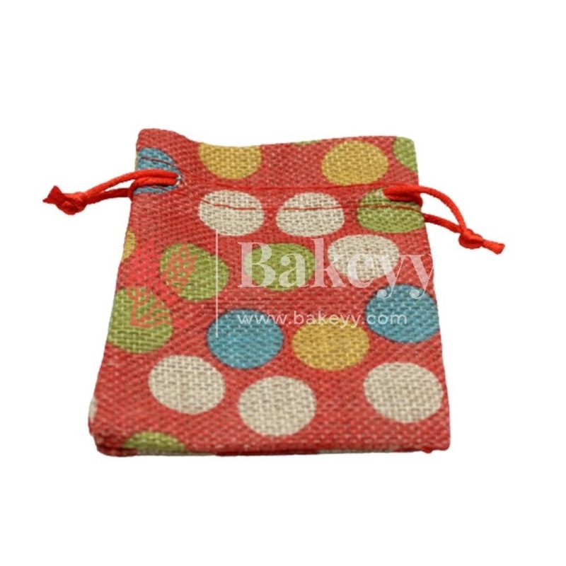 8x10 CM  Red Printed | Printed Potli Jute Bag | Gift Return Gifts Bags |  Drawstring Bags | Pack Of 10