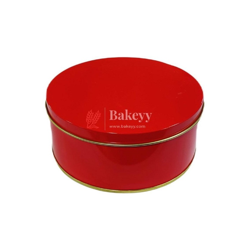 Color Dream Cake Tin Box Red Round Empty Decorative Tin Box | 500 Gram Tin | Gift Box | Pack of 6