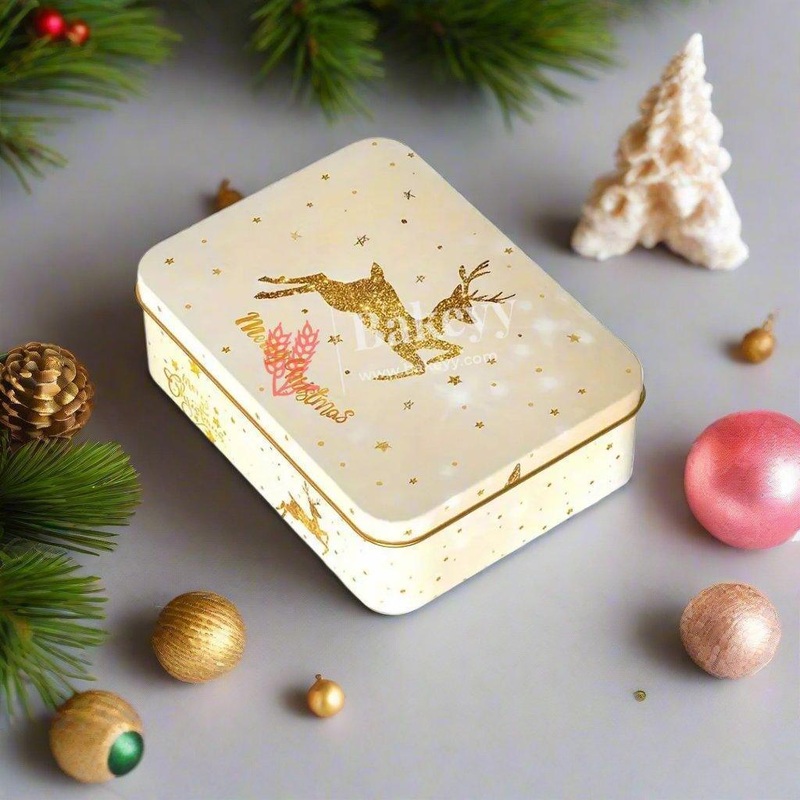 Cream & Gold | Elegant Christmas Decorative Tin Box | Gift Box | Chocolate Box | Cookie Box | Luxury Box | Pack of 6 |