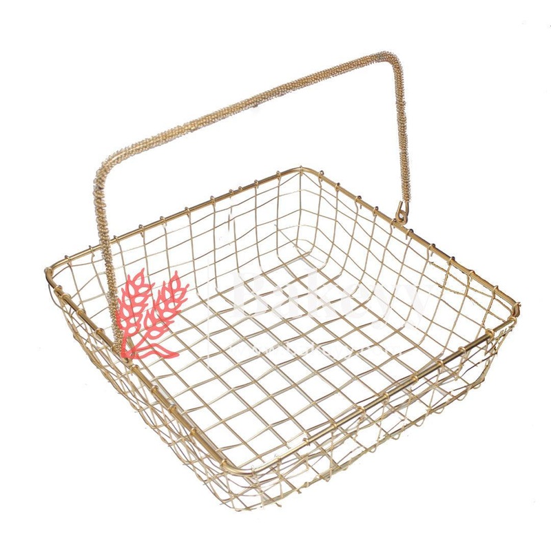 Decorative Gold Metal Hamper Basket For Gifting Square with Handle