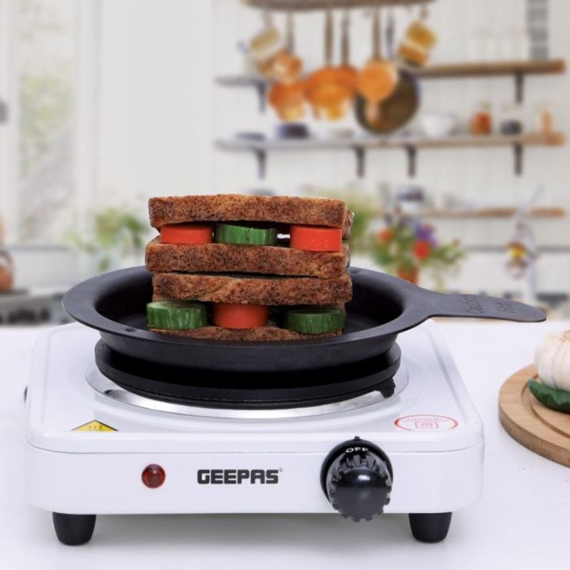 Geepas 1000W Single Hot Plate for Flexible & Precise Table Top Cooking - Cast Iron Heating Plate (155mm) - Portable Electric Hob with Temperature Control for Home, Camping & Caravan Cooking