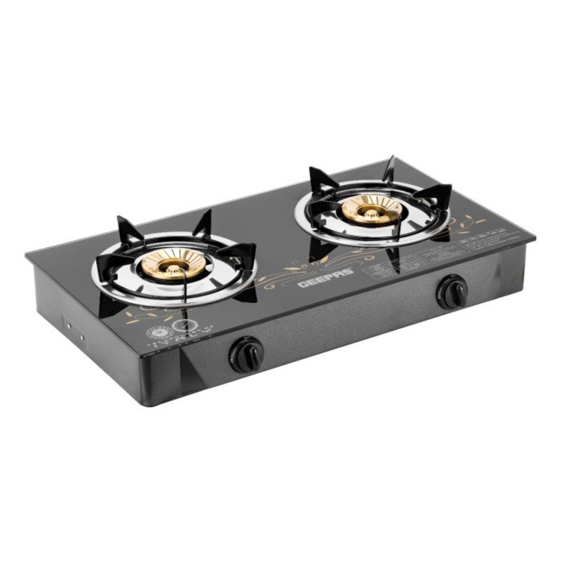 Geepas 2-Burner Gas Hob - Attractive Design, Tempered Glass Worktop - Automatic Ignition, 2 Heating Zones | Portable Cooktop | Ideal for Home, Office and More