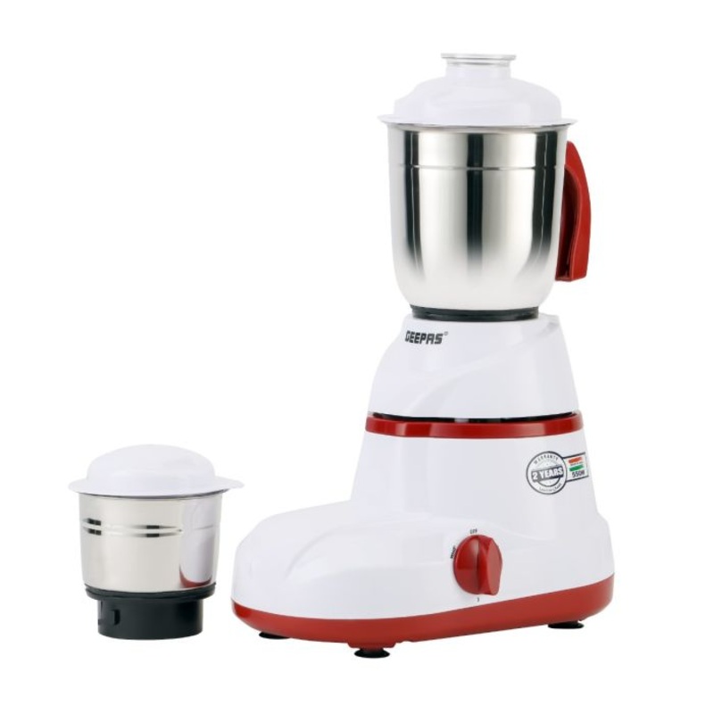 Geepas 2-IN-1 Mixer Grinder- GSB5456| 550W Powerful Motor with Stainless Steel Jars and Blades, Unbreakable Polycarbonate Jar Caps| Ergonomic Design, Overload Protector