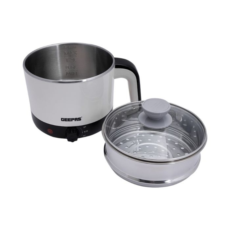 Geepas Double Layer Multifunction Cooker 1000W - Electric Rice Cooker, Nonstick with Glass Lid Electric Skillet for Cooking Soup Rice, Porridge Fried | Ideal For Indoor & Outdoor Use