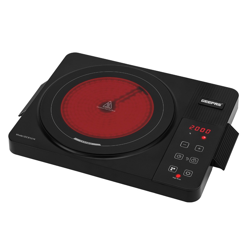 Geepas GIC6101K Digital Infrared Cooker with Timer, Touch Control / 2000W Power/  Multi Functions Include Hot Pot, Fry, Stir Fry, BBQ, Soup, Water, Warm/ Black