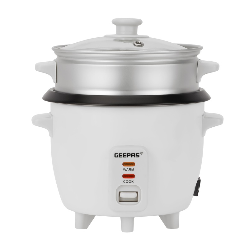Geepas GRC4324 0.6L Electric Rice Cooker  -Cook/Warm/Steam, High-Temperature Protection - Make Rice & Steam Healthy Food & Vegetables | 2 Year Warranty