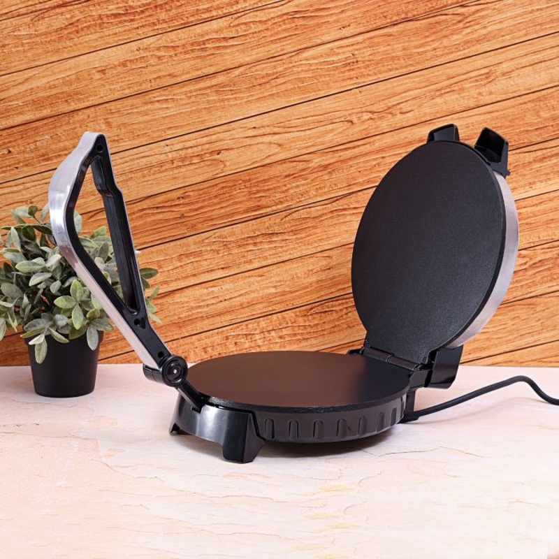 Geepas Mexican Style Tortilla Press | Roti/Chapati Maker |Ideal for Making Homemade Tortillas Tacos Flatbreads Chapati Roti | Non-stick coating, Lightweight & Compact Design| 1200W | 2 Year - Warranty