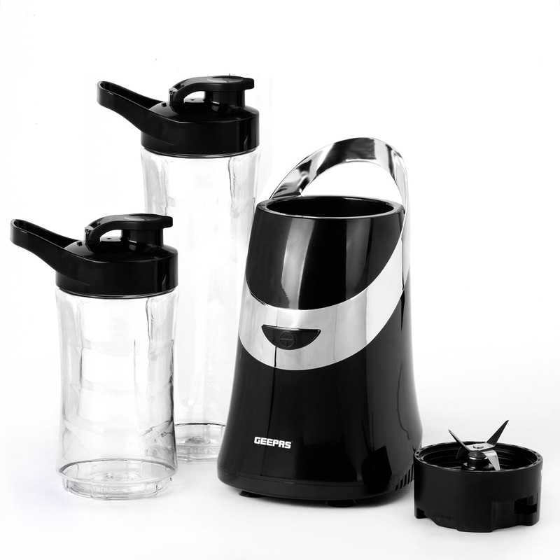 Geepas Personal Blender & Smoothie Maker - Mini Electric Juicer, Milkshake Maker with 2 Portable Blending Bottles - BPA Free Tritan Sports Bottles with Leak-Proof Lids - 350W - 2 Years Warranty