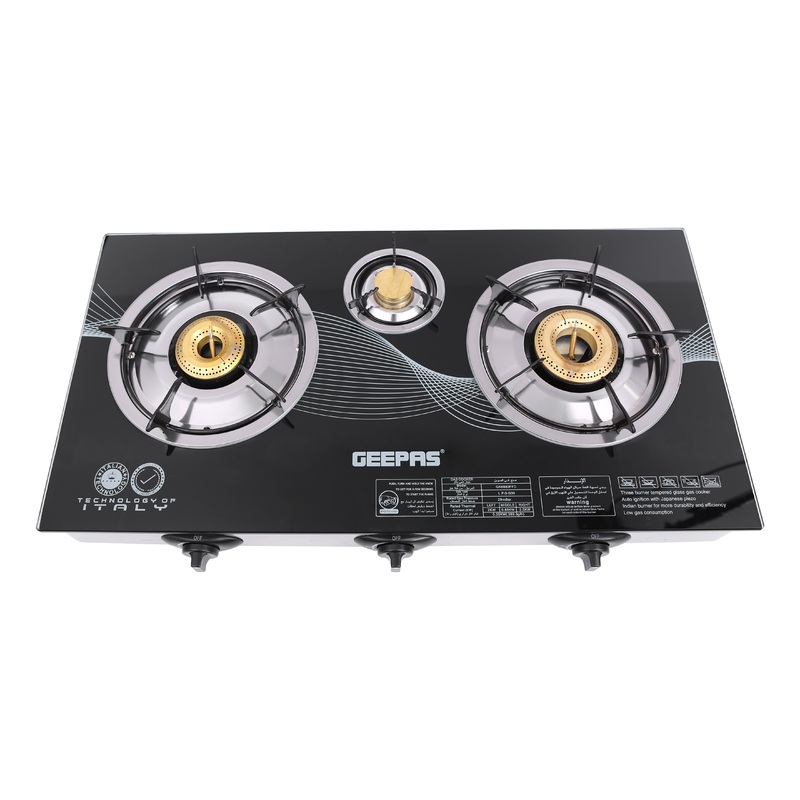 GK6880 Triple Burner Gas Cooker with Tempered Glass