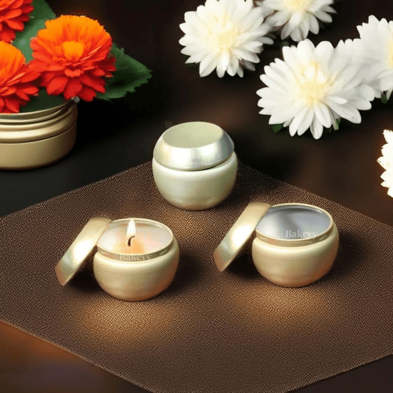 Gold Polished Candle Tin Box | Empty Decorative Tin Container | Candle Holder | Storage Tin | Pack of 10