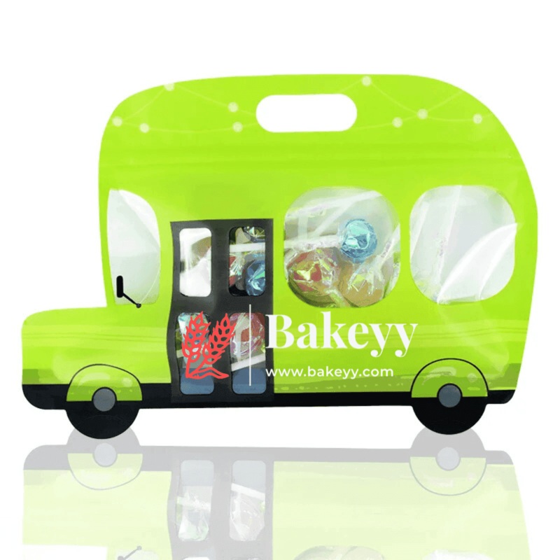Green Bus Shape Zip Lock Bags | Bus Shape Bags For Kids | Pack of 50