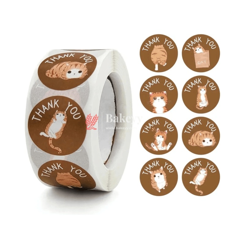 Premium Thank You Stickers with Cat Printing | Mixed Design | Round Thank You Adhesive Sticker for Small Business, Wedding Supplies, Packing Stickers, Gift Wrap | Pack of 500