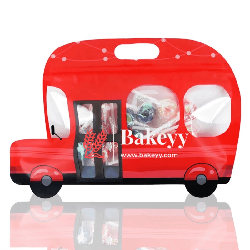 Red Bus Shape Zip Lock Bags | Bus Shape Bags For Kids | Pack of 50