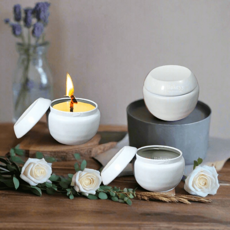 White Polished Candle Tin Box | Empty Decorative Tin Container | Candle Holder | Storage Tin | Pack of 10