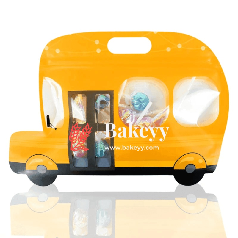 Yellow Bus Shape Zip Lock Bags | Bus Shape Bags For Kids | Pack of 50