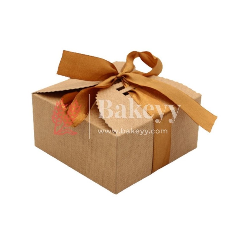 12 cm | Brown Gift Box for Presents, 10 Pack Large Empty Kraft Gift Boxes with Ribbon For Packaging Candy, Cookie, Chocolate | Pack of 10