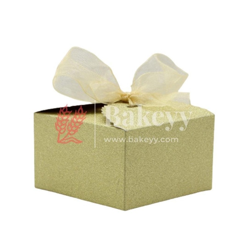 12cm | Gold Gift Box for Presents, 10 Pack Empty Kraft Gift Boxes with Ribbon For Packaging Candy, Cookie, Chocolate | Pack of 10