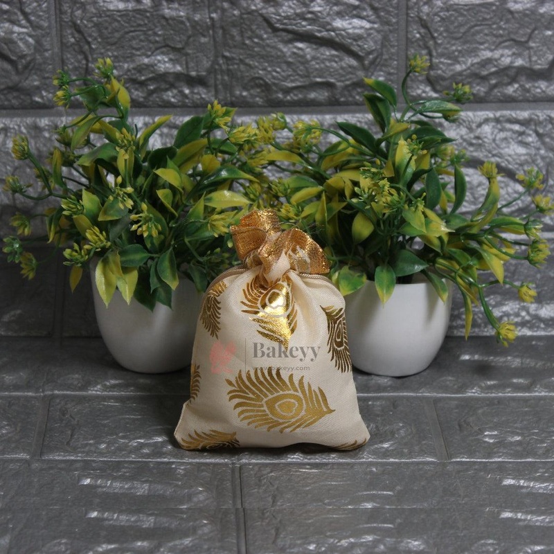13x10cm| Cream Cotton Silk Potli Bag | Perfect for Gifting - Jewellery, Small Items| Pack of 25