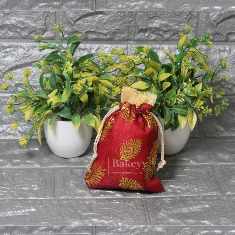 13x10cm| Maroon Cotton Silk Potli Bag | Perfect for Gifting - Jewellery, Small Items| Pack of 25