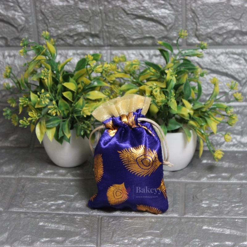 13x10cm| Navy Blue Cotton Silk Potli Bag | Perfect for Gifting - Jewellery, Small Items| Pack of 25