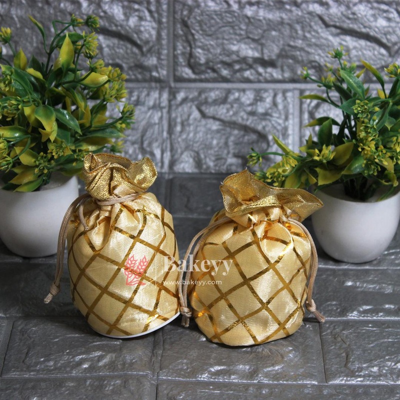 13x10cm| Silk Potli Bag with Round Base| Perfect for Gifting - Jewellery, Small Items| Pack of 25