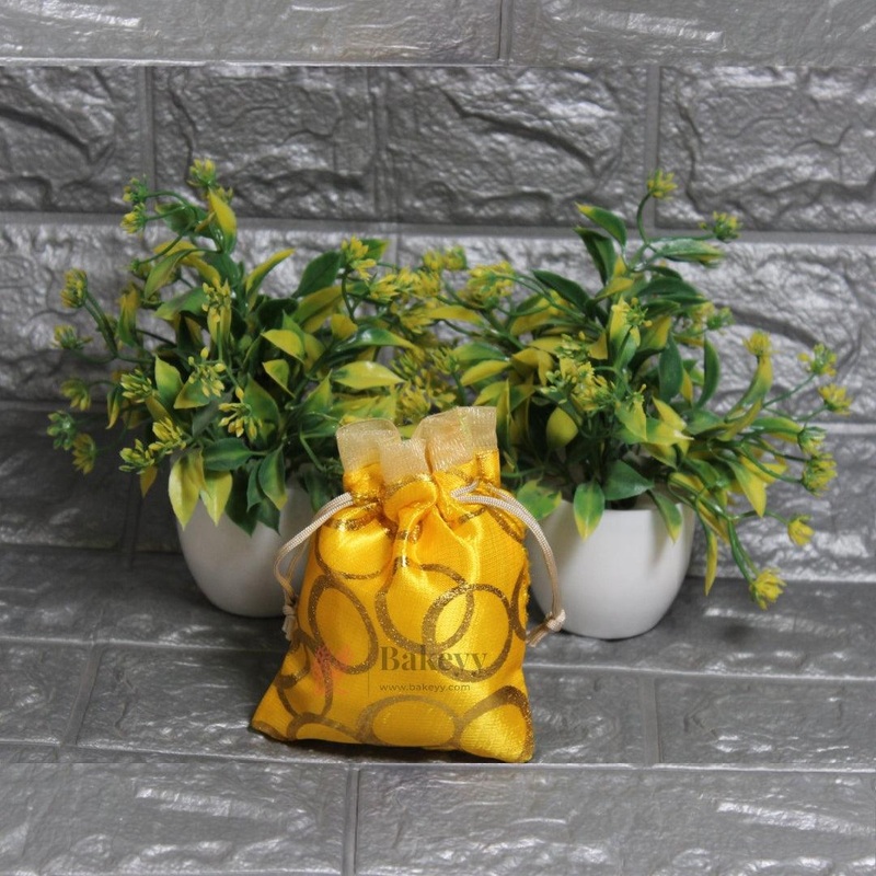 13x10cm| Yellow Cotton Silk Potli Bag | Perfect for Gifting - Jewellery, Small Items| Pack of 25