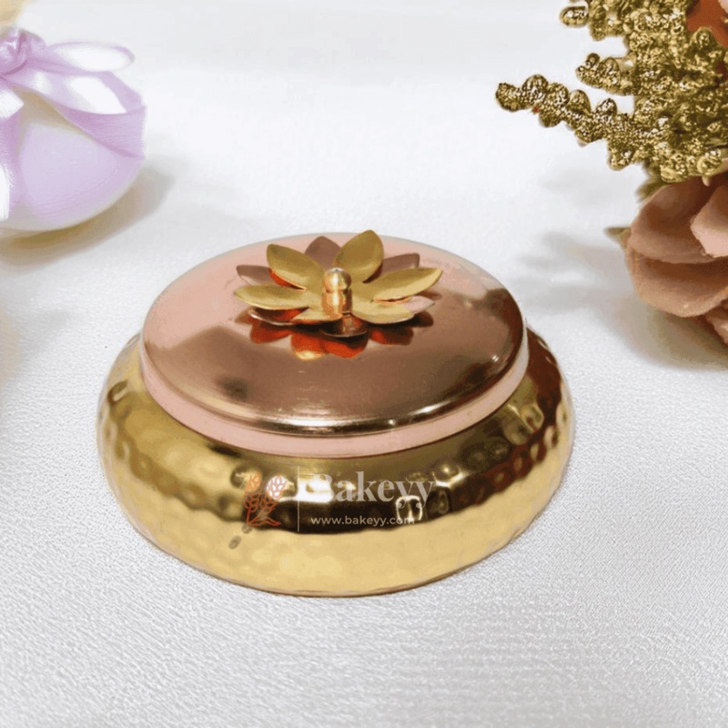5 Inch| Small | Hammered Copper Decorative Jar with Floral Lid | Copper tin &  Gold  lid