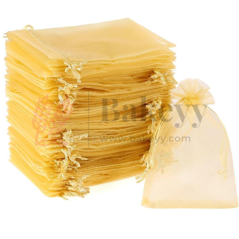 7x12cm| Gold Organza Drawstring Bag| Potli Bag for Gifting Chocolates, Jewellery| Perfect for Small Items| Pack of 99