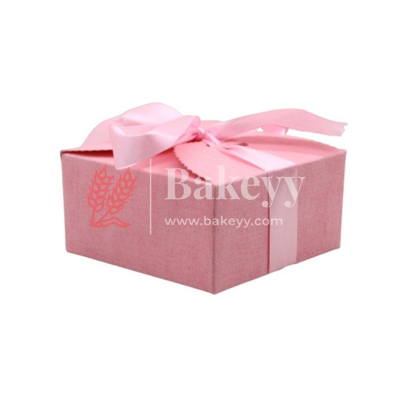 8cm | Pink Gift Box for Presents, 10 Pack Empty Kraft Gift Boxes with Ribbon For Packaging Candy, Cookie, Chocolate | Pack of 10