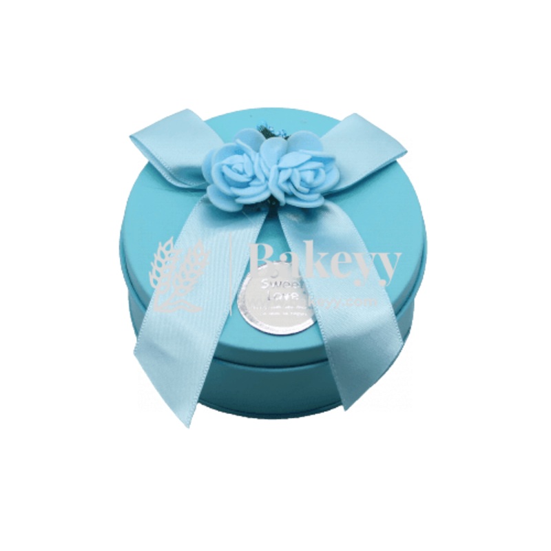Blue Round Empty Decorative Tin Box |Pack of 10|Gift Box | Chocolate Box | Sweet Box | Jewellery Box | Luxury Box