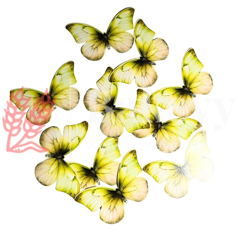 D5 Yellow | Pastel Colour Butterfly Toppers | Birthday Cake Decorations | Party Cake Decoration | 7cm x 4.5cm| Pack of 10