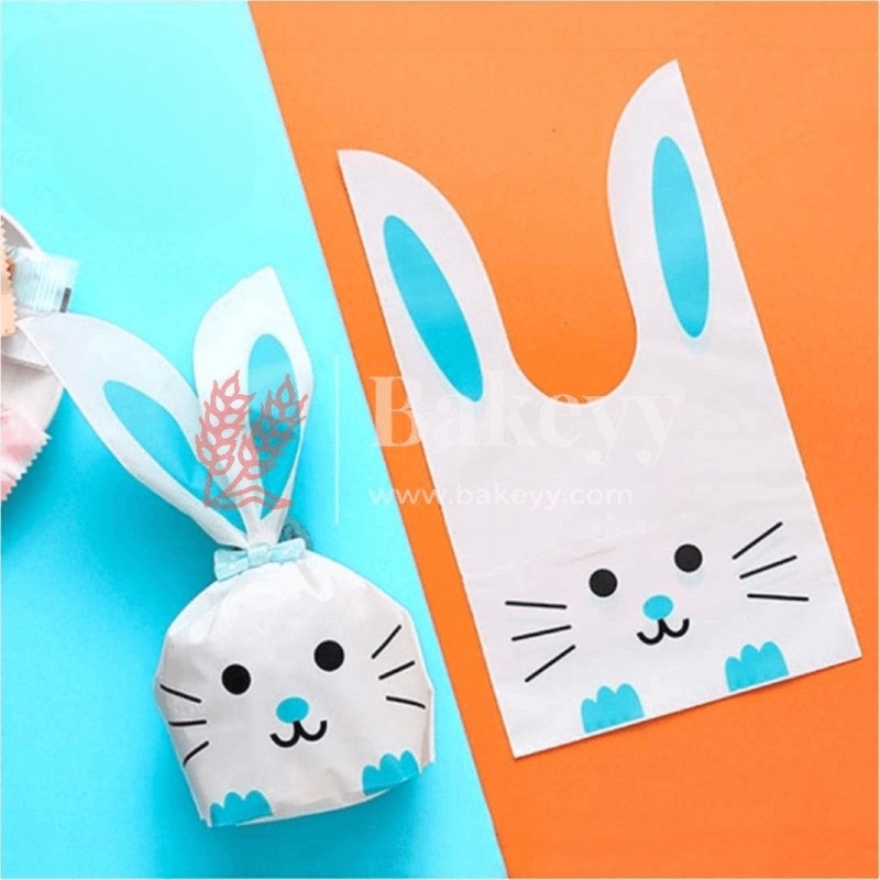 Large | Rabbit Ear Candy Gift Bags | Blue | Cute Plastic Bags | Bunny Party Favors | Pack of 50