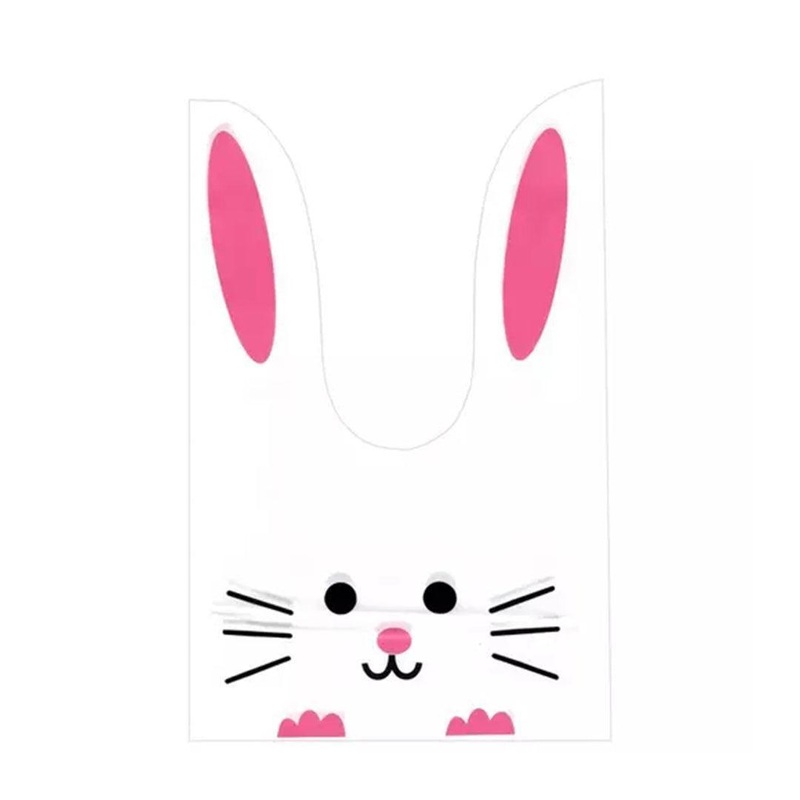 Large | Rabbit Ear Candy Gift Bags | Pink | Cute Plastic Bags | Bunny Party Favors | Pack of 50