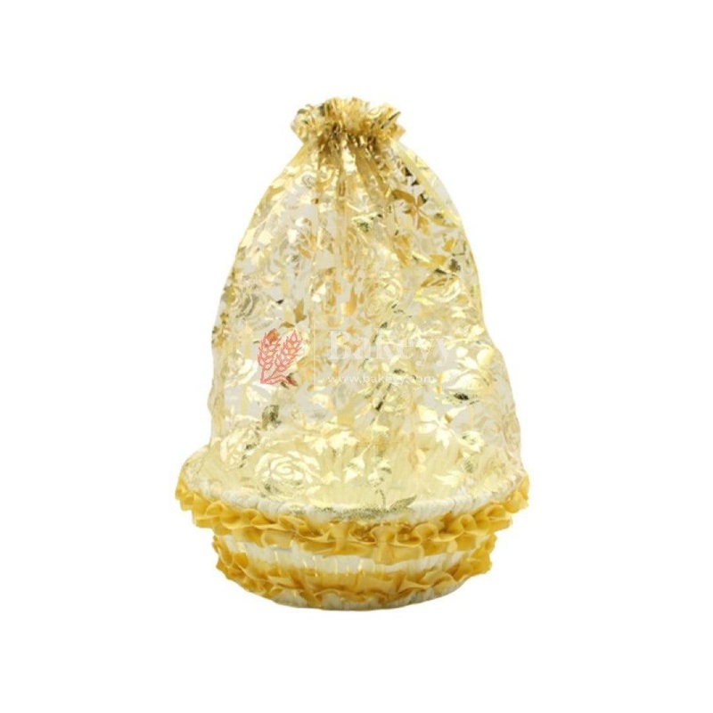 Medium | Gold Round Decorative Net Basket | Hamper Basket | Pack of 1