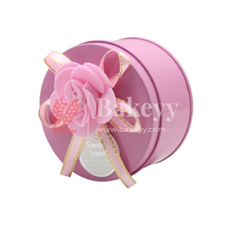 Pink Round Empty Decorative Tin Box | Gift Box | Chocolate Box | Sweet Box | Jewellery Box | Luxury Box