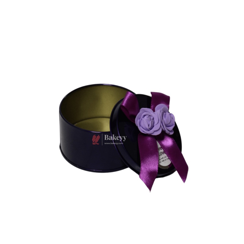 Purple Round Empty Decorative Tin Box |Pack of 10|Gift Box | Chocolate Box | Sweet Box | Jewellery Box | Luxury Box
