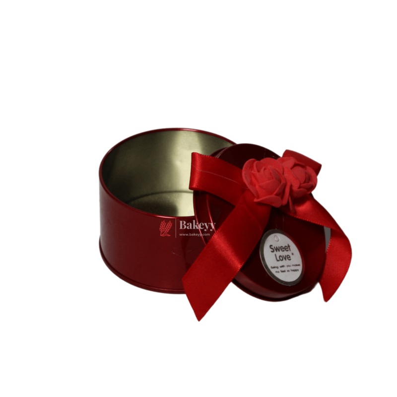 Red Round Empty Decorative Tin Box |Pack of 10|Gift Box | Chocolate Box | Sweet Box | Jewellery Box | Luxury Box