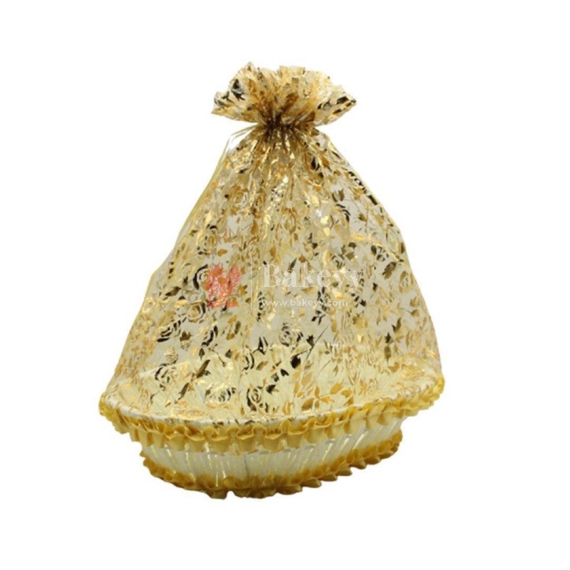 Small | Gold Oval Decorative Net Basket | Hamper Basket | Pack of 1