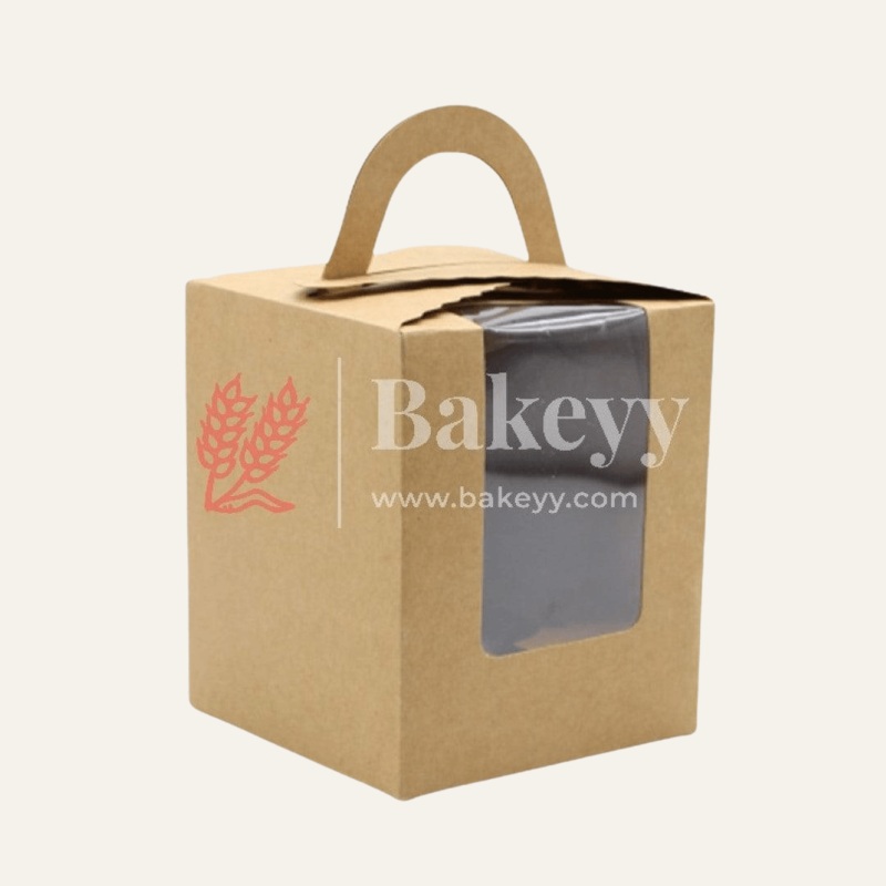 1 Kraft Cupcake Box with Handle  | With Front Window | 1 Jar Box
